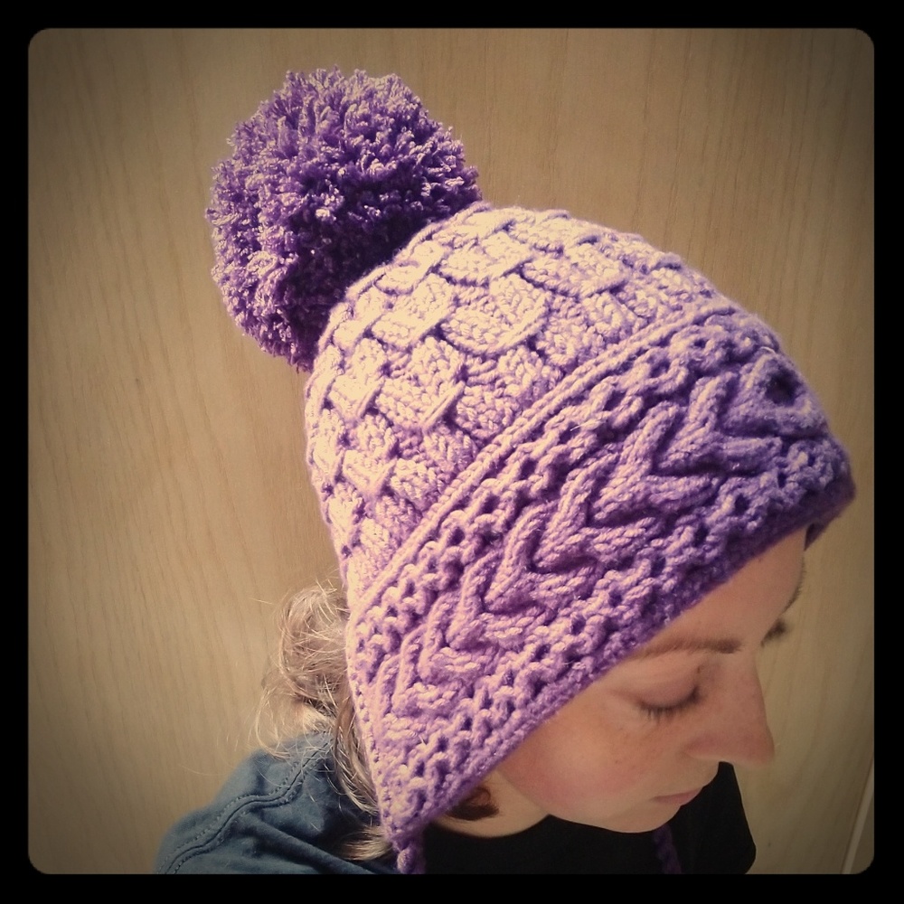 Cute purple bonnet style winter hat